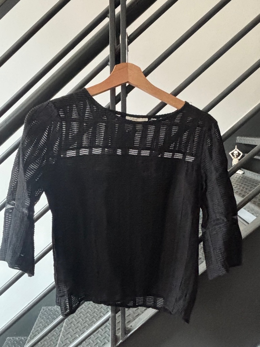 HD Designs Sheer Sleeve 3/4 Sleeve Top XS Elegant Classic